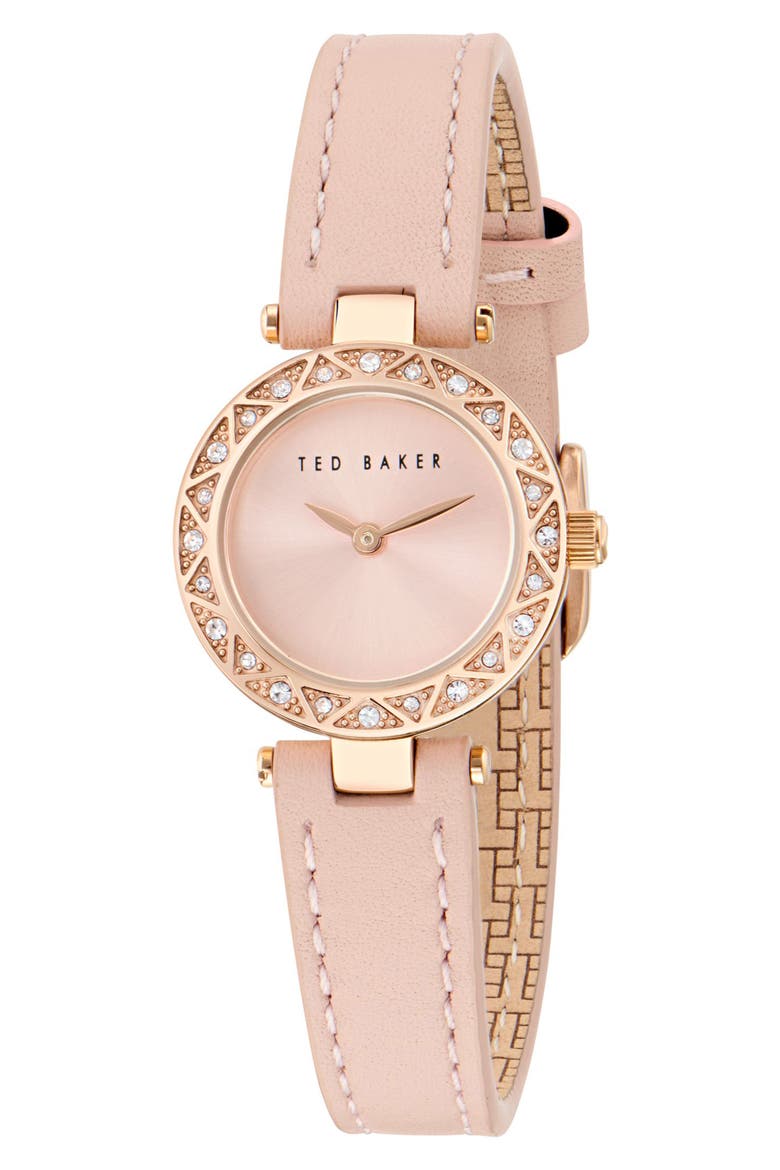 Jolyye Leather Strap Watch, 24mm, Main, color, PINK