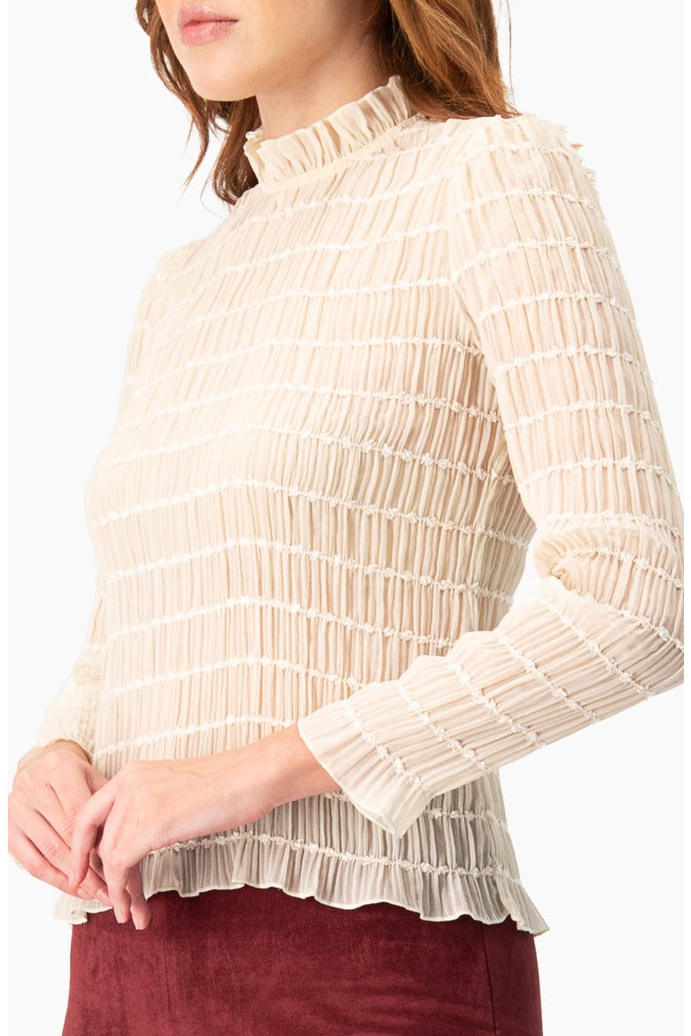 Textured Long Sleeve Blouse with High Neck, Alternate, color, Ivory