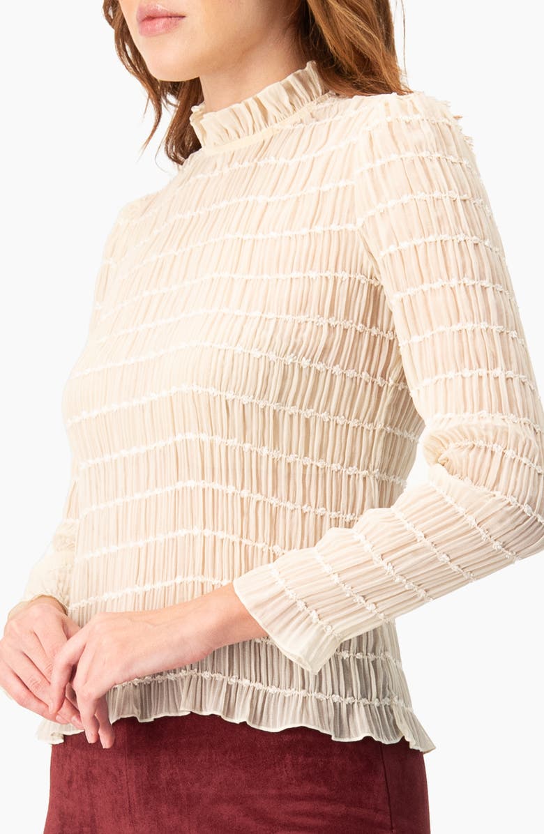 IVONNE Textured Long Sleeve Blouse with High Neck, Alternate, color, Ivory