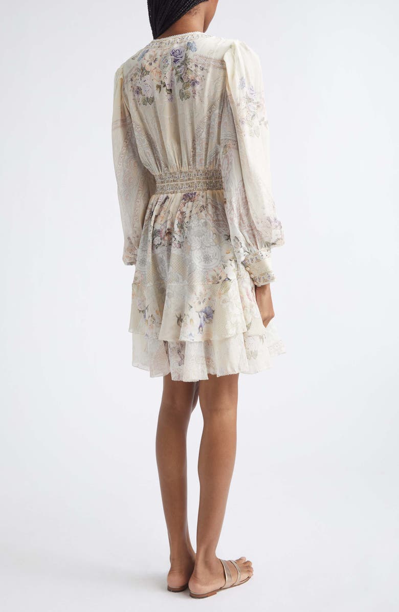 Camilla Print Long Sleeve Button Front Silk Frill Dress, Alternate, color, Laced With Love