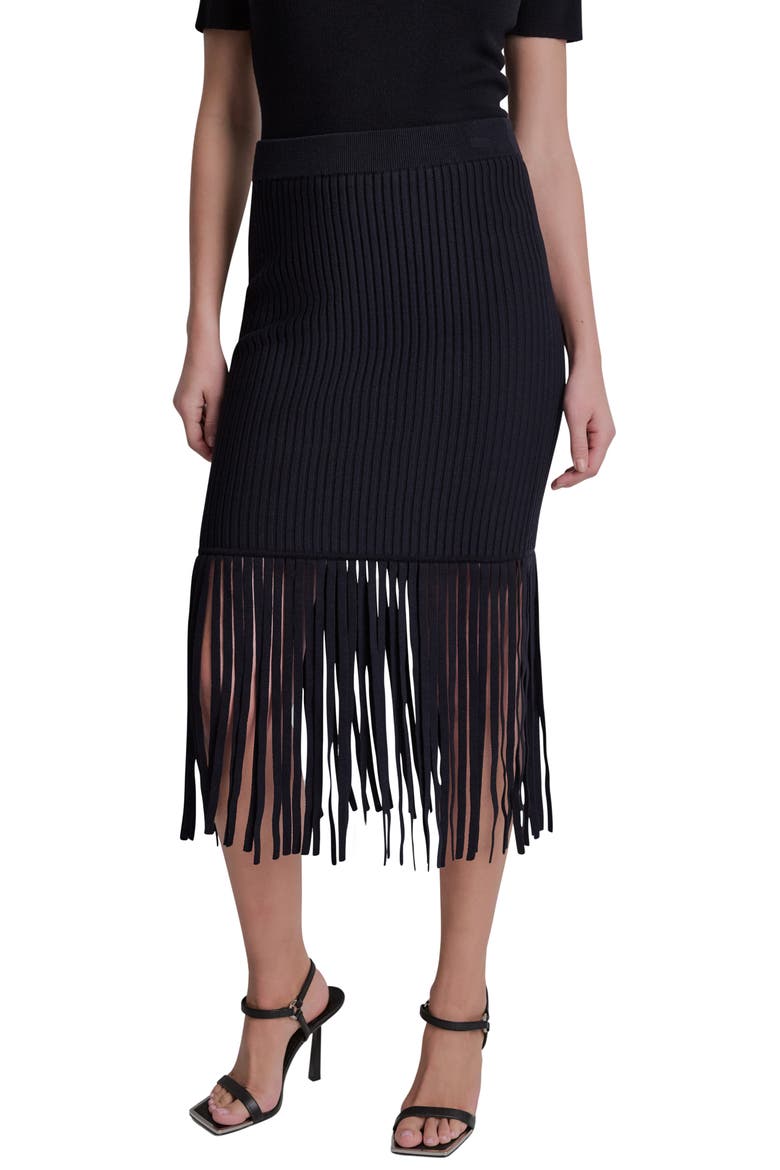 Fringe Rib Midi Skirt, Main, color, BLACK