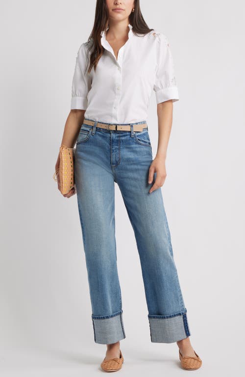 Caslonr Caslon(r) Ruffle Lace Appliqué Cotton Top In White