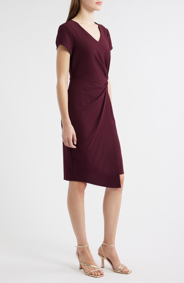 Connected Apparel Twist Detail Asymmetric Hem Dress, Alternate, color, Bordeaux