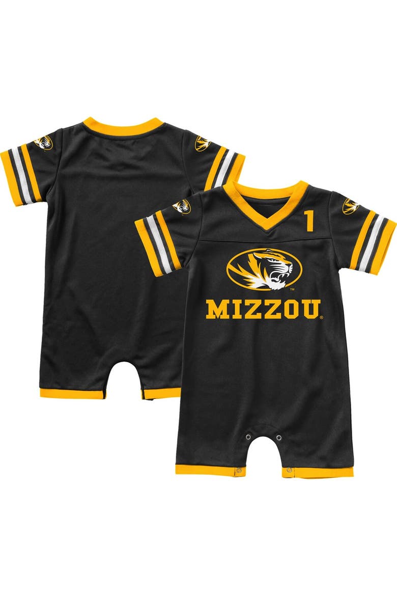 Newborn & Infant Colosseum Black Missouri Tigers Bumpo Football Romper, Main, color, Black