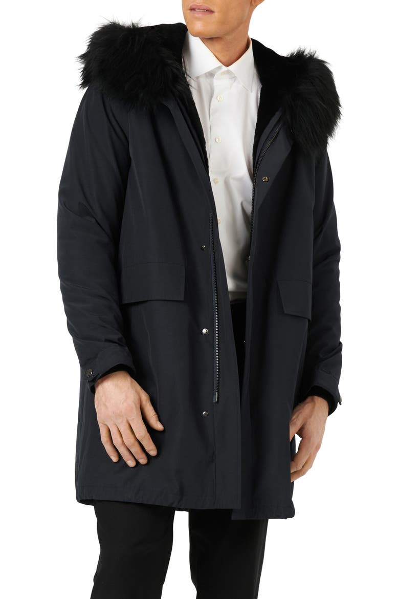 Parka With Genuine Shearling Trim, Alternate, color, NAVY/BLACK