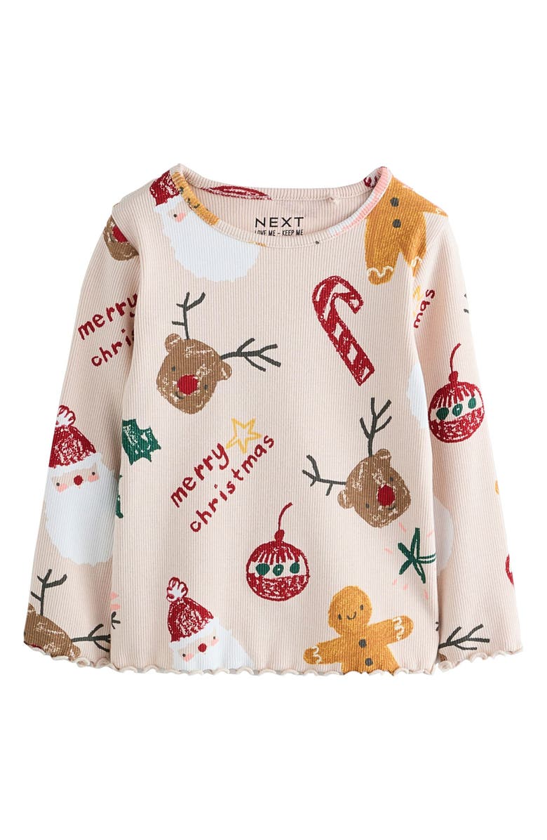 NEXT Kids' Rib Print Long Sleeve Top, Main, color, Neutral