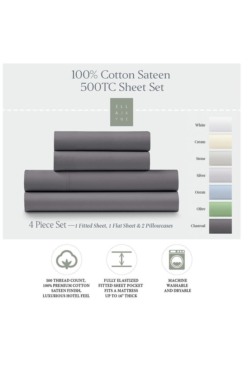 Cotton Pillow Protector - Set of 2, Alternate, color, CHARCOAL
