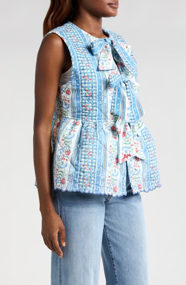 Damson Madder Catrin Tie Front Reversible Organic Cotton Vest, Alternate, color, Blue