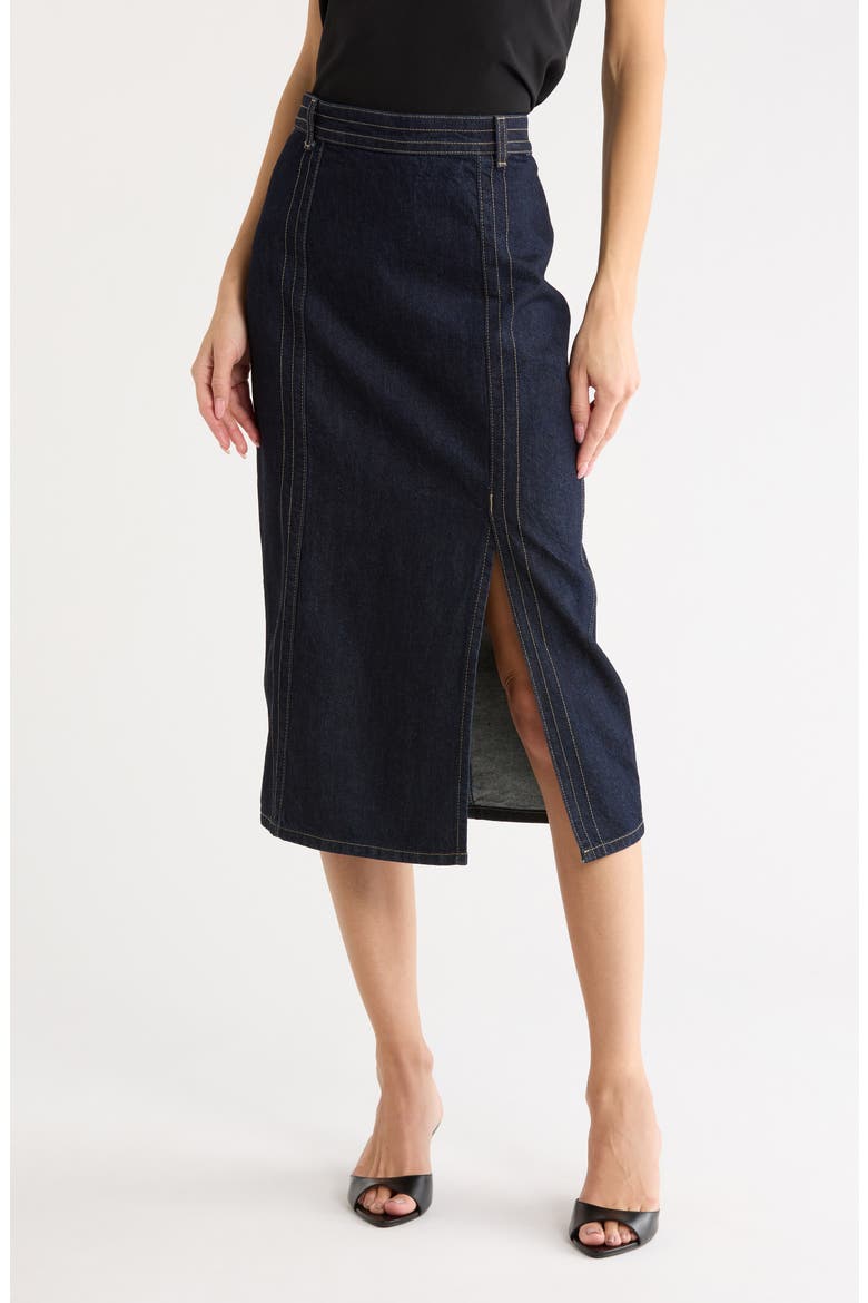 Seamed Denim Midi Skirt, Main, color, DARK STONE