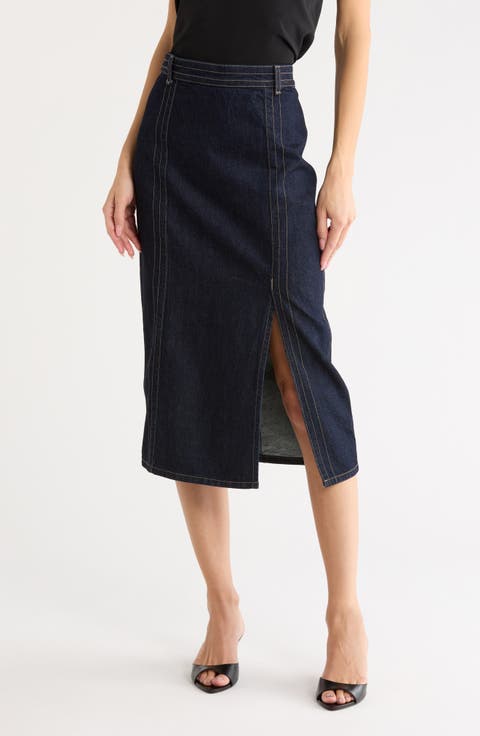 Seamed Denim Midi Skirt
