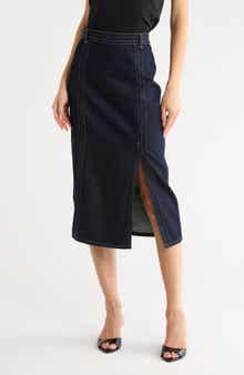Seamed Denim Midi Skirt
