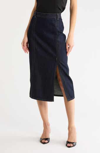 Seamed Denim Midi Skirt