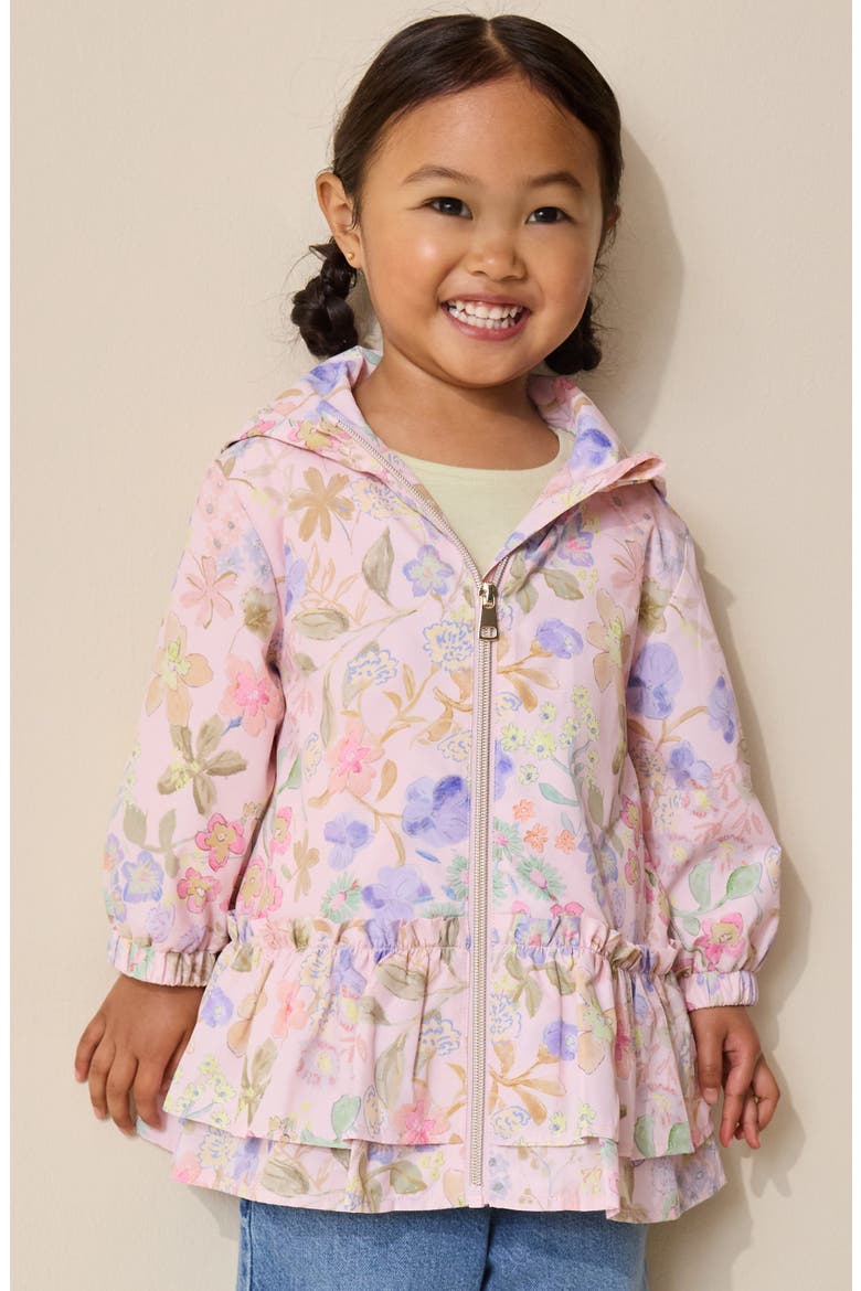 Kids' Floral Water Resistant Hooded Jacket, Alternate, color, PINK