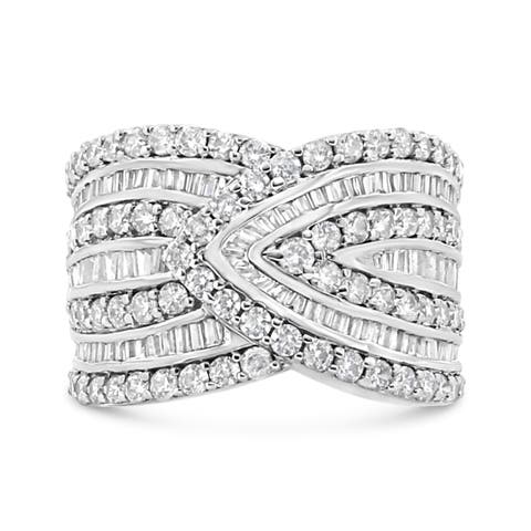.925 Sterling Silver 2 3/8 Cttw Diamond Multi Row Overlay Band Ring