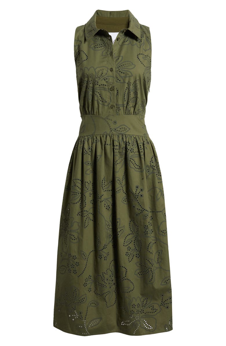 Sam Edelman Eyelet Sleeveless Midi Shirtdress, Alternate, color, Olive
