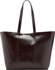 MANGO Large Leather Shopper Bag