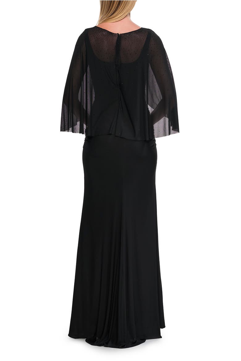 Jersey Gown with Sheer Beaded Cape Overlay, Alternate, color, Black