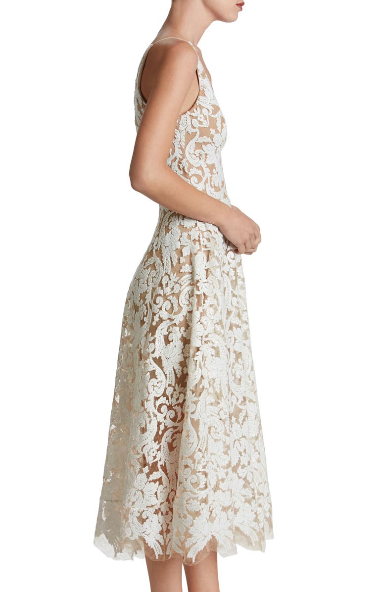 Dress the Population Blair Embellished Fit & Flare Cocktail Dress, Alternate, color, White/ Nude