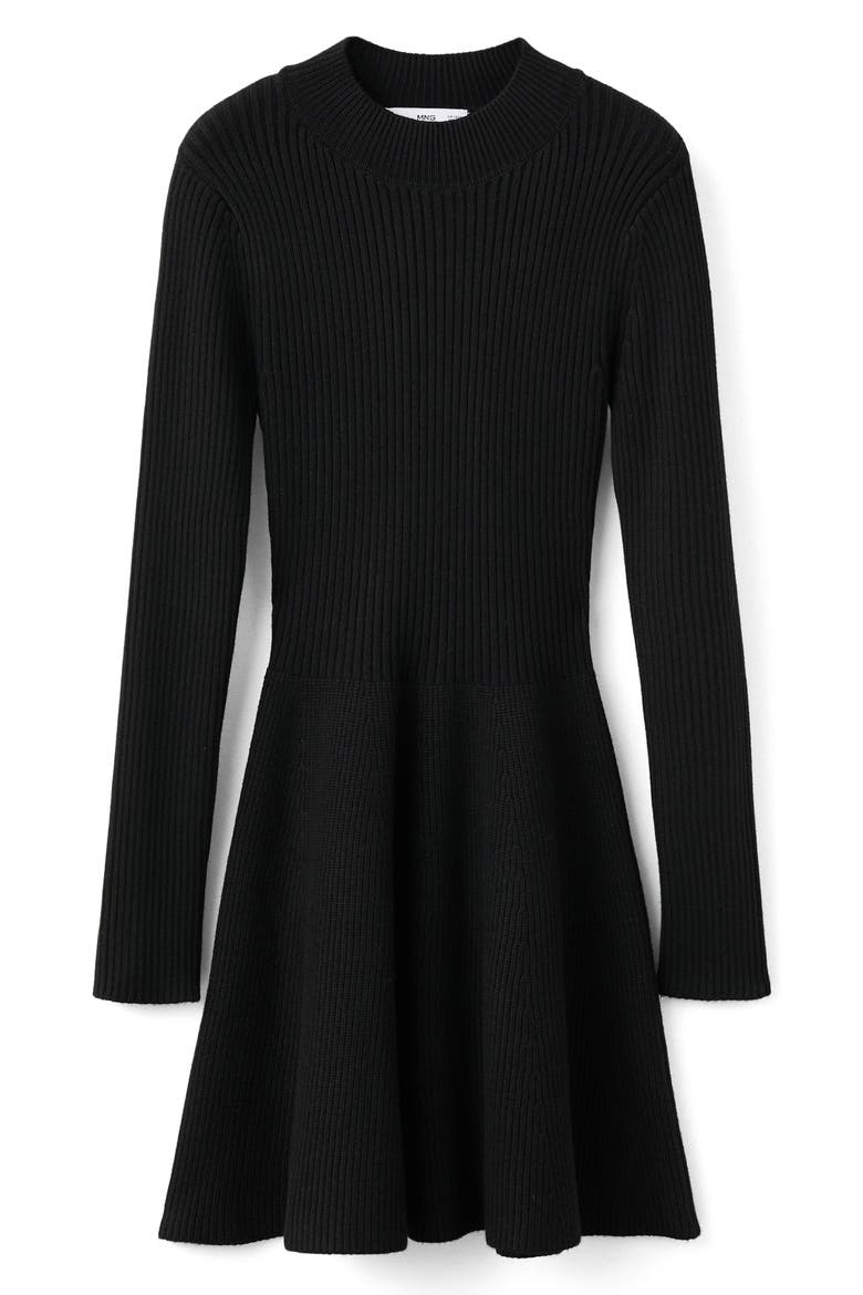 Long Sleeve Rib Sweater Dress, Main, color, BLACK