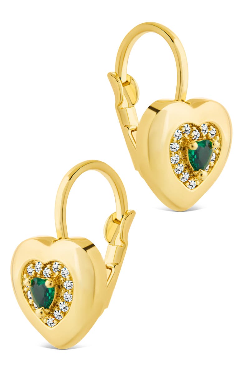 Sterling Forever Monika Emerald Heart Drop Earrings, Alternate, color, Gold