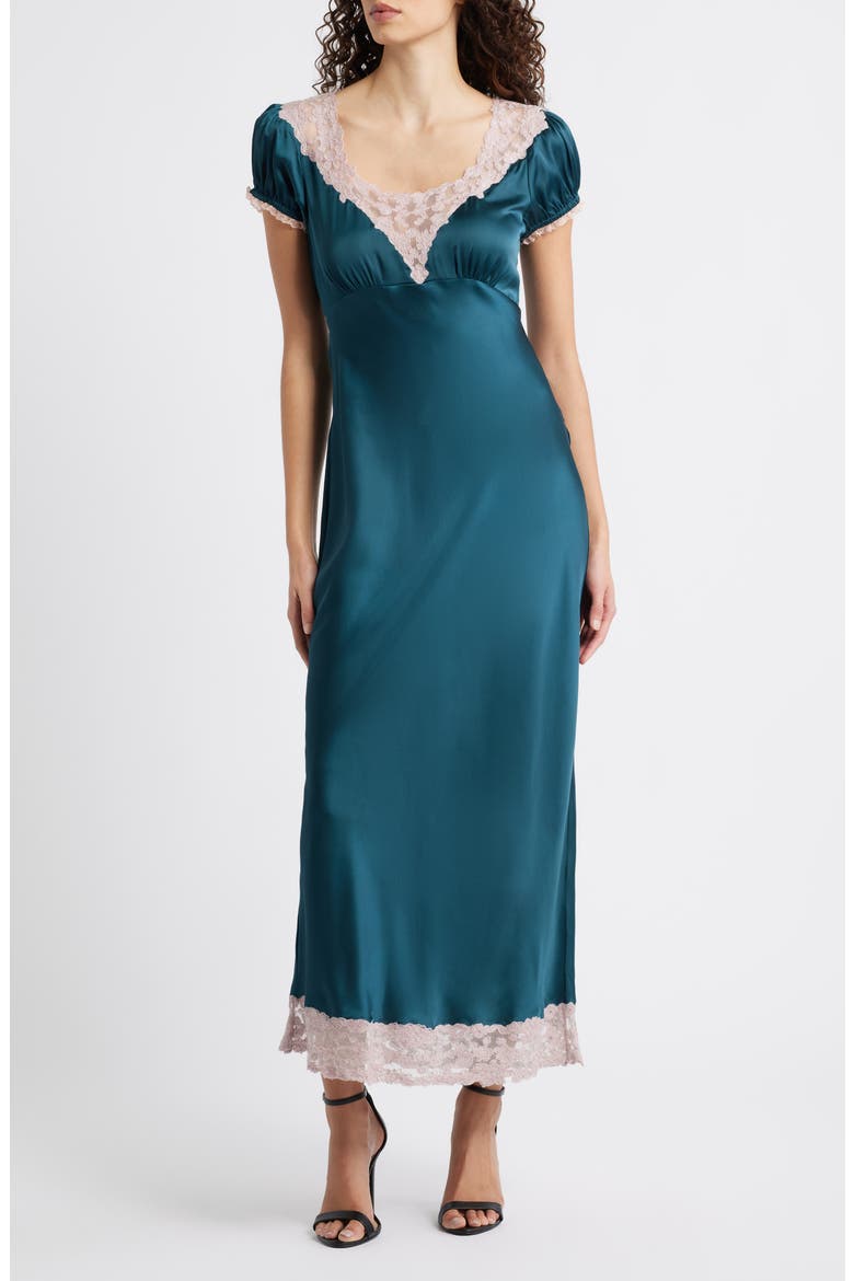 Taylis Lace Satin Maxi Dress, Main, color, EMERALD GREEN