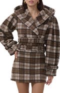 AFRM Halifax Plaid Double Breasted Hooded Crop Jacket