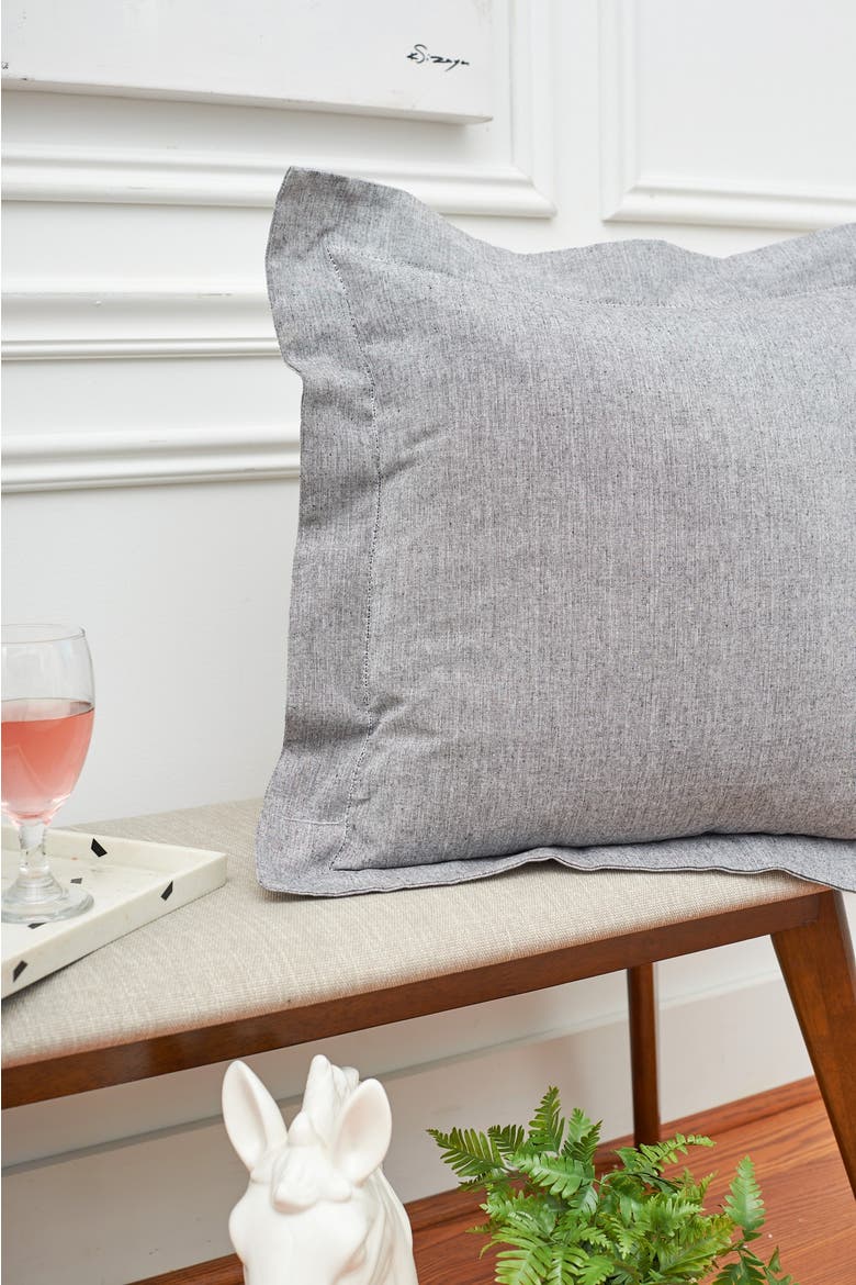 Signature Hemstitch Cotton Chambray Accent Throw Pillow 20" x 20", Alternate, color, Black