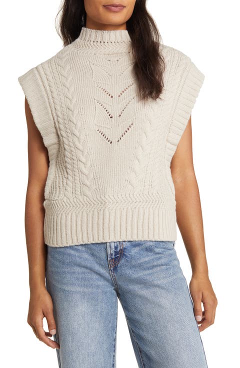 Cable Stitch Mock Neck Sweater Vest