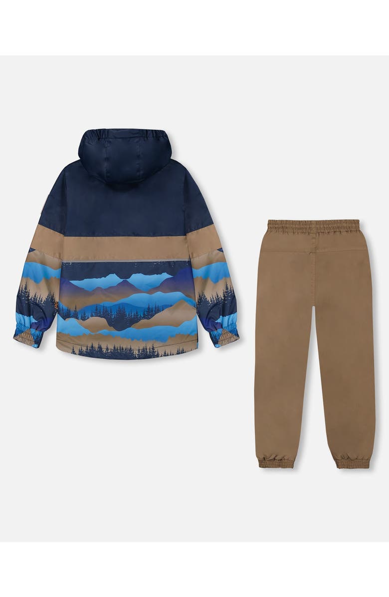 Deux par Deux Boy's Colorblock Printed Two-Piece Mid-Season Outerwear Set Navy Blue Mountains And Taupe, Alternate, color, 
