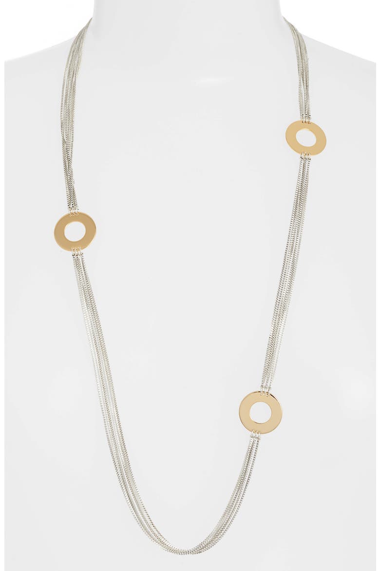 Carmine Open Disc Station Multistrand Necklace, Main, color, TWO-TONE