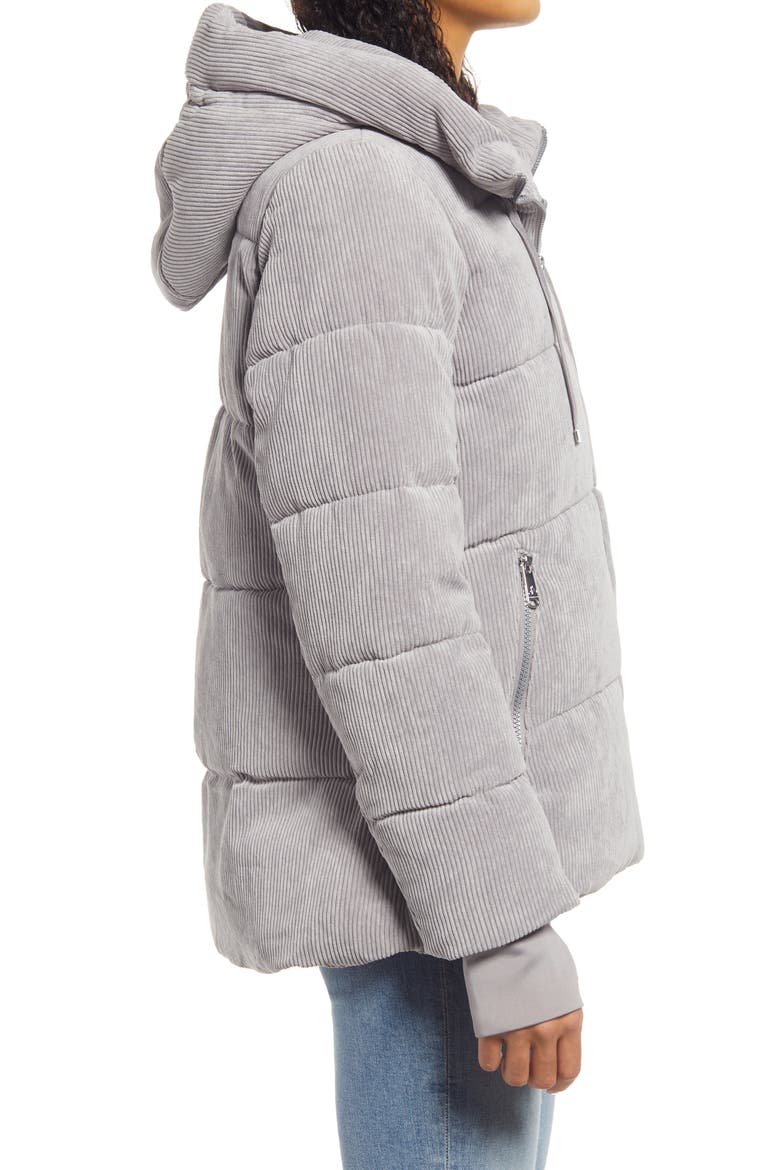 Hooded Funnel Puffer Coat, Alternate, color, GREY