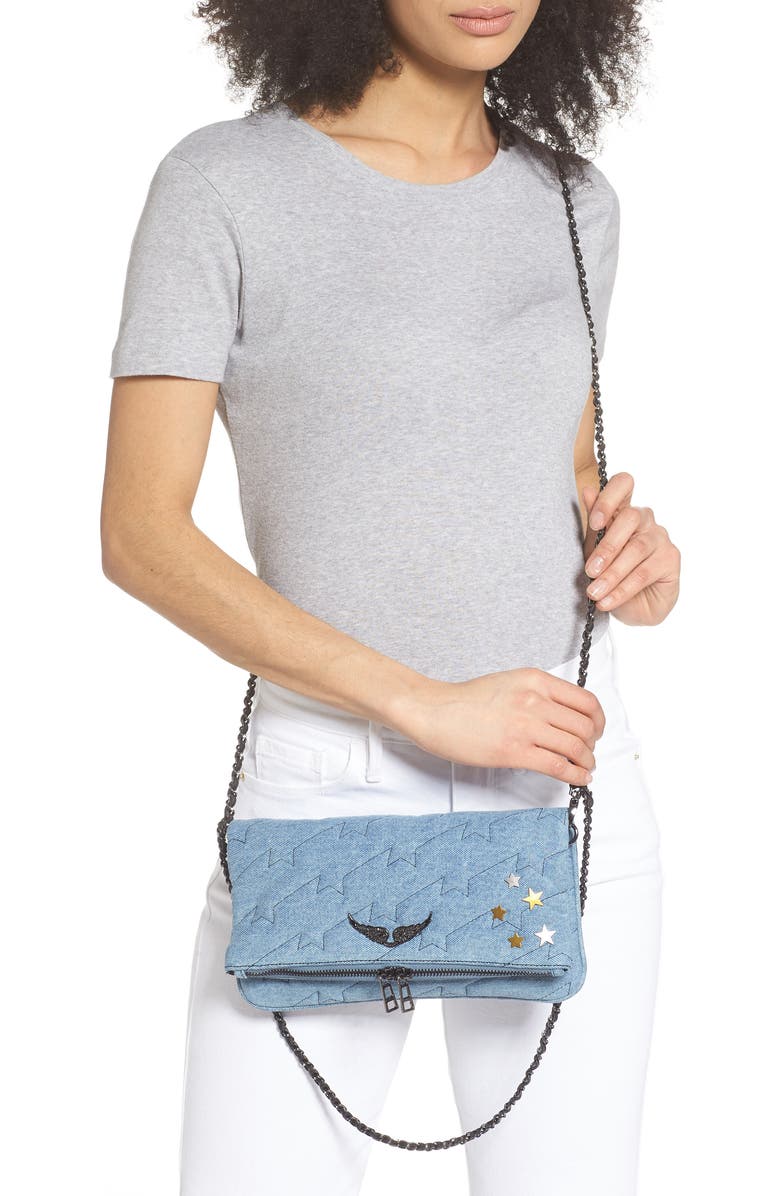 Zadig & Voltaire Small Rocky Quilted Denim Shoulder Bag, Alternate, color,