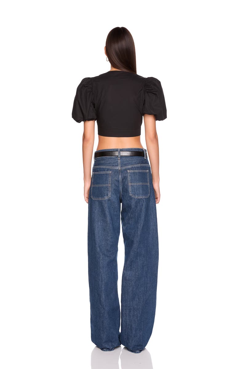 Susana Monaco Bubble Sleeve Tie Front Cotton Poplin Top, Alternate, color, 