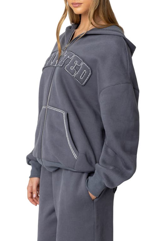 Shop Edikted Forever Appliqué Zip Hoodie In Gray