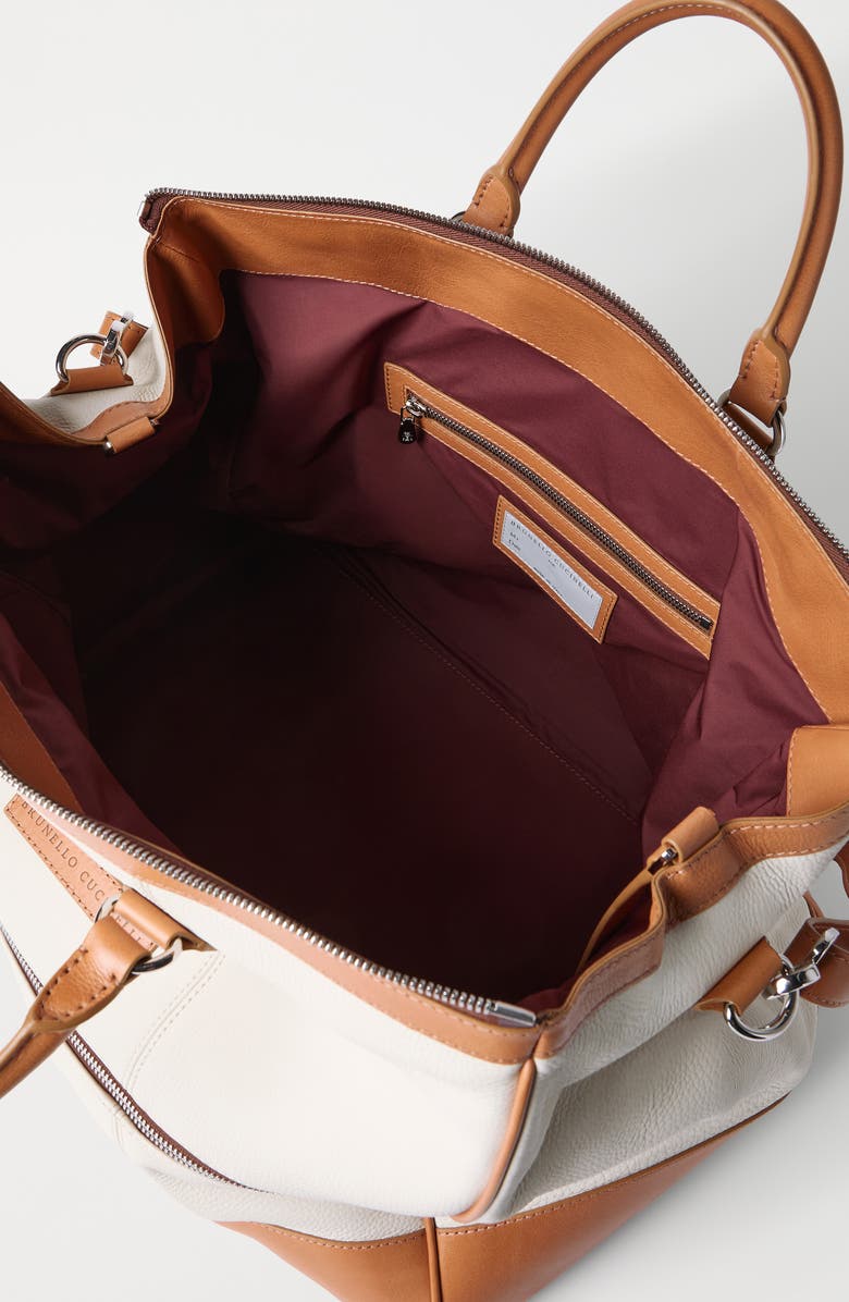 Brunello Cucinelli Calfskin and cowhide bag, Alternate, color, Ivory