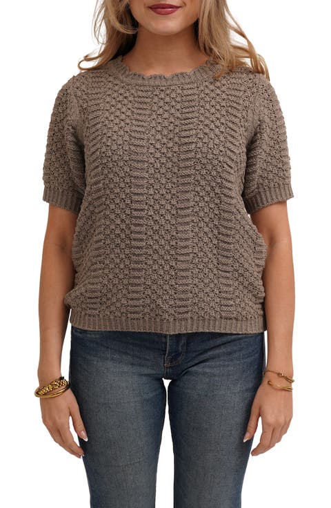 Short Sleeve Textured Crewneck Sweater