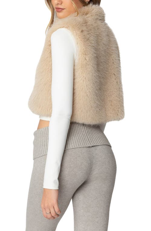 Shop Edikted Cassandra Crop Faux Fur Vest In Tan