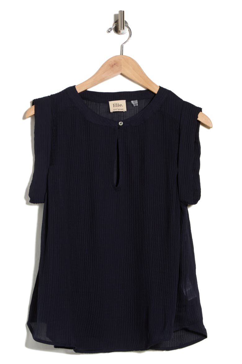 Cap Sleeve Shirred Top, Alternate, color, NAVY