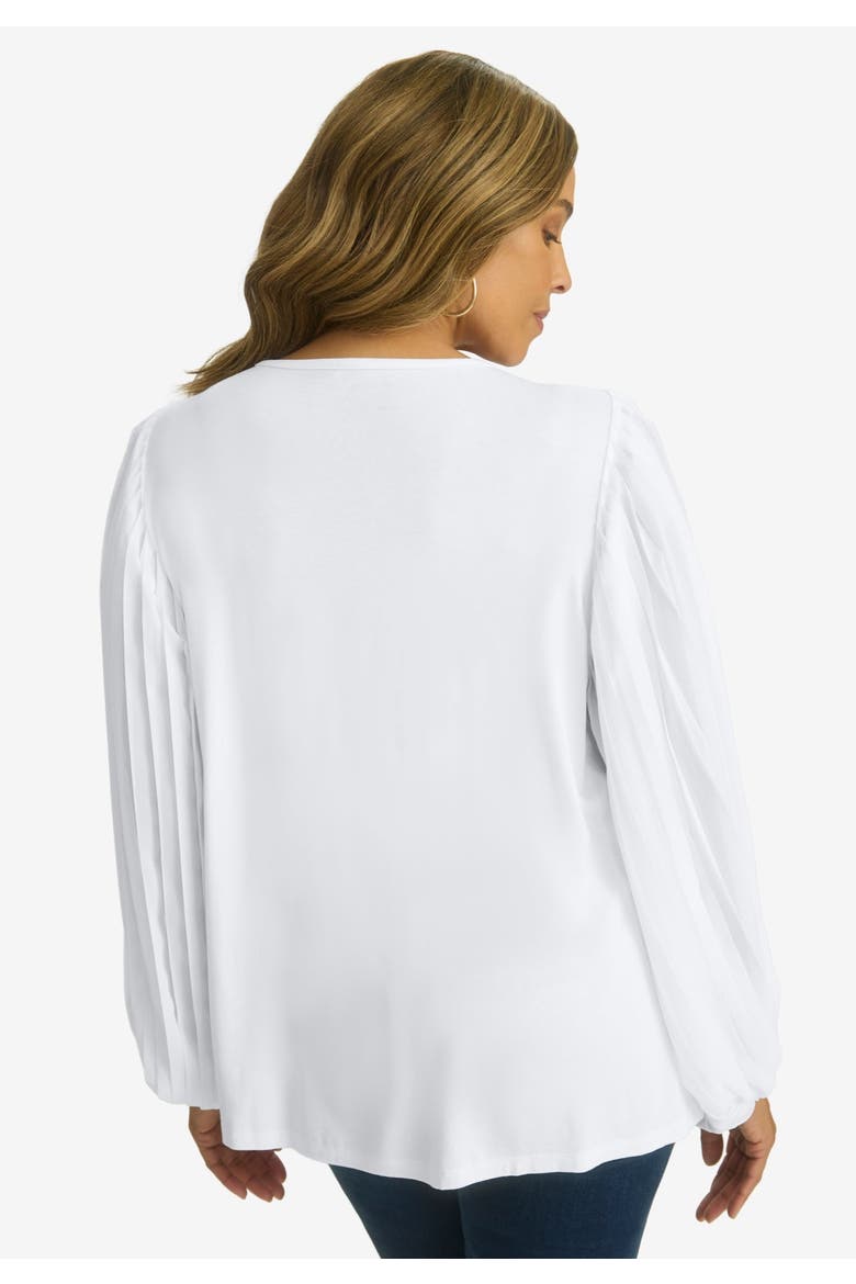 Stretch Pleated Sleeve Top, Alternate, color, WHITE