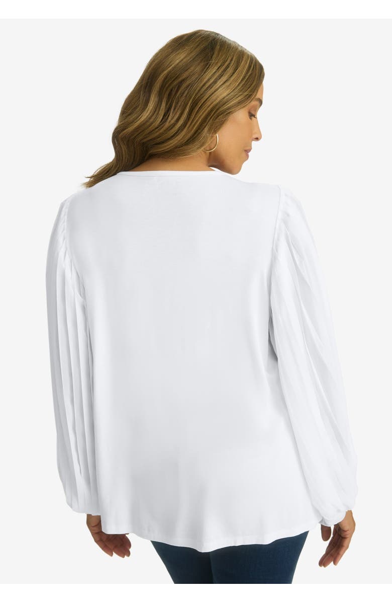 Jessica London Stretch Pleated Sleeve Top, Alternate, color, White