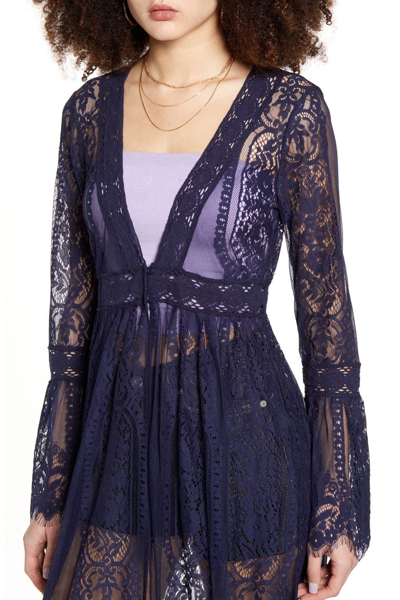 Bell Sleeve Lace Duster, Alternate, color, NAVY NAV