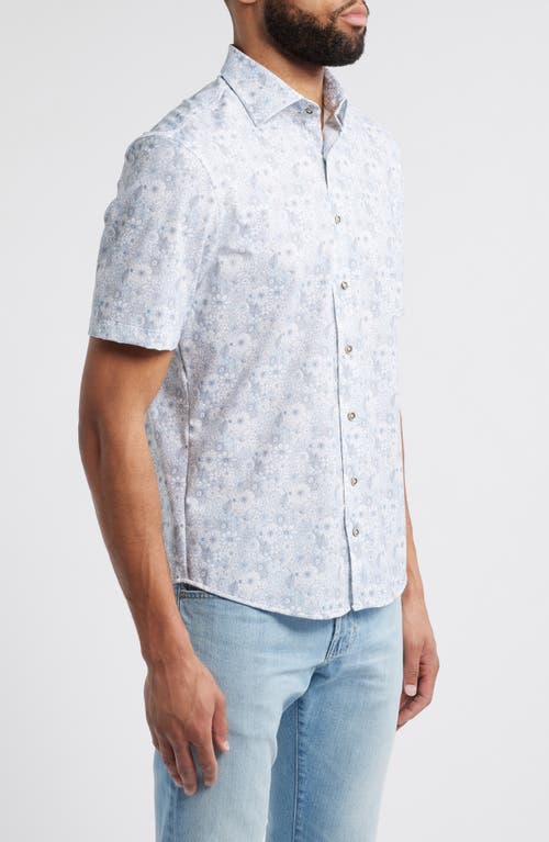 Johnnie-o Benson Floral Short Sleeve Stretch Button-up Shirt In Lapis