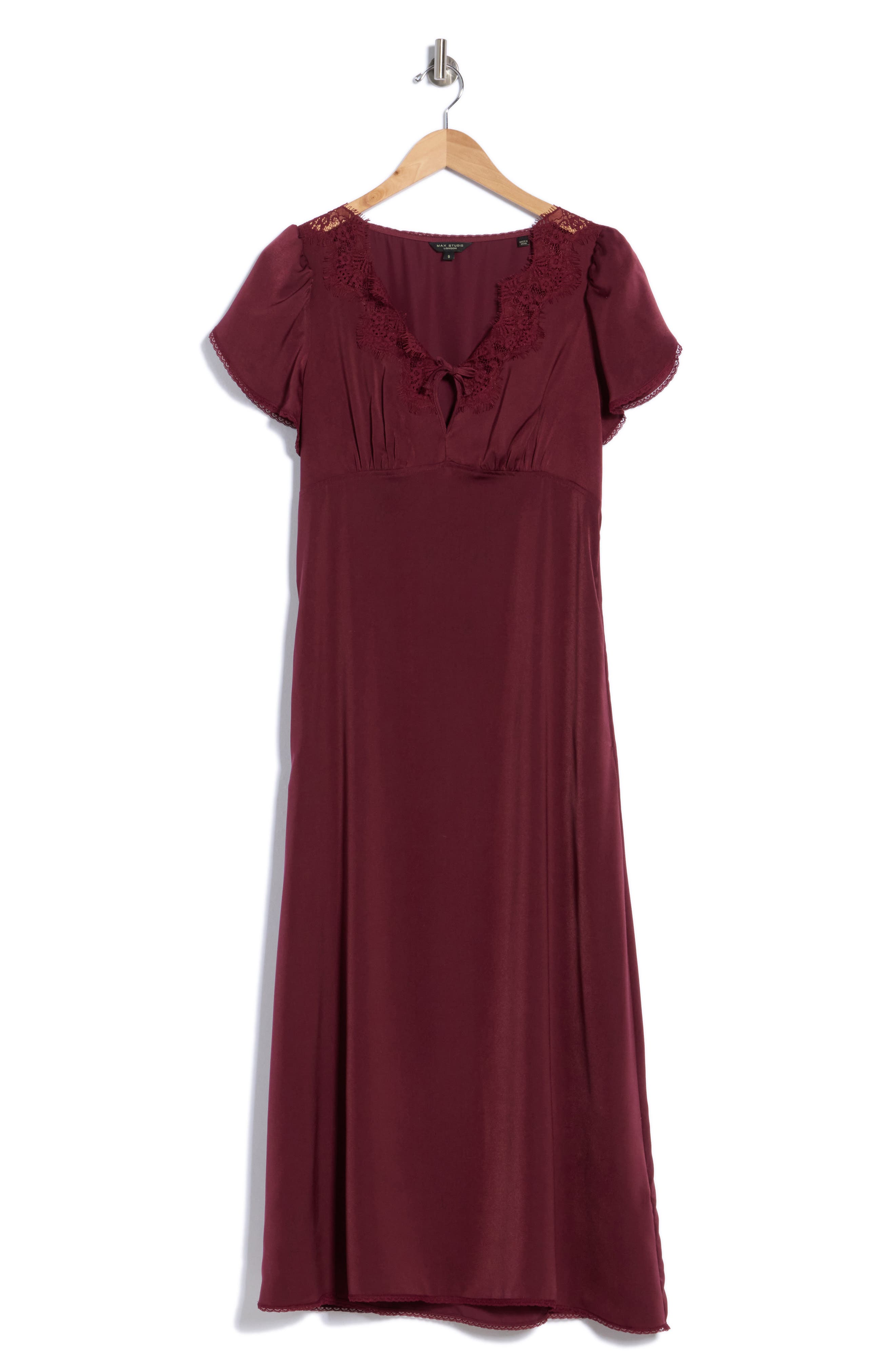 Lace Trim Puff Sleeve Maxi Dress