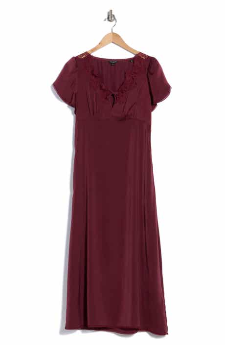 Lace Trim Puff Sleeve Maxi Dress