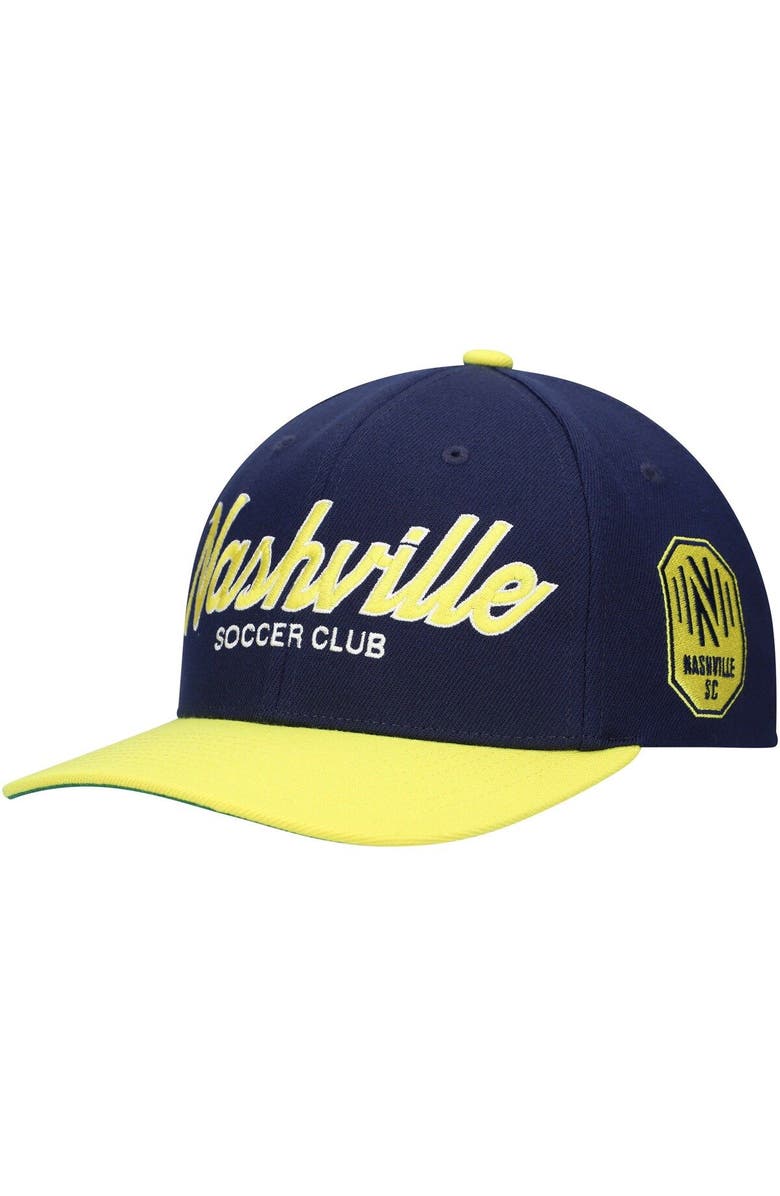 Mitchell & Ness Men's Mitchell & Ness Navy Nashville SC Team Script 2.0 Stretch Snapback Hat, Main, color, 