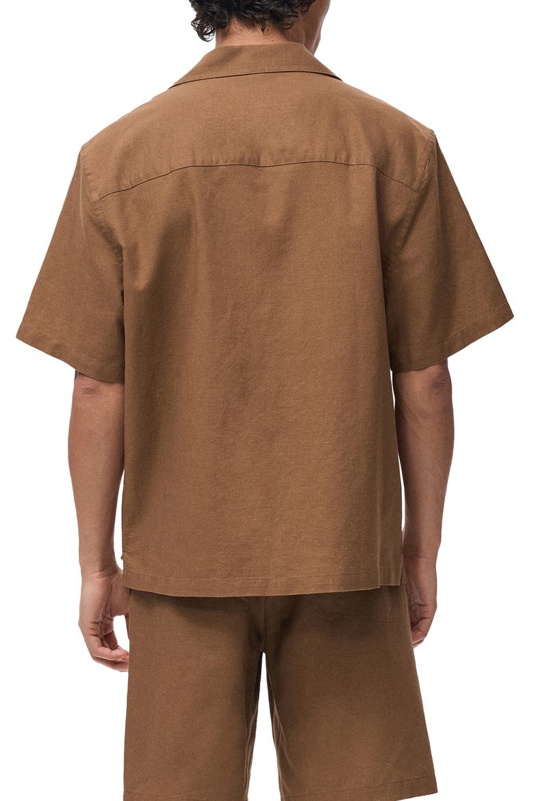 Oversize Cotton & Linen Camp Shirt, Alternate, color, TOBACCO BROWN