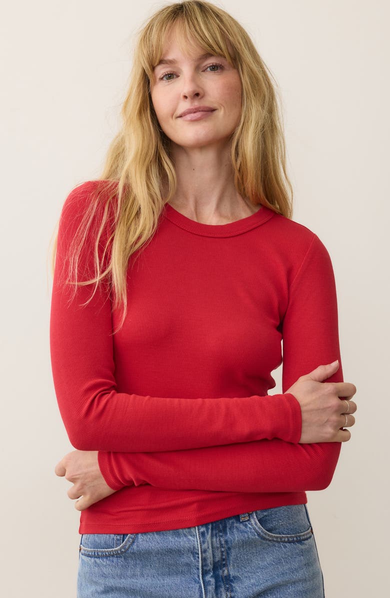 Marine Layer Lexi Sun-In Rib Long Sleeve T-Shirt, Alternate, color, Cherry Red