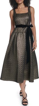 KARL LAGERFELD PARIS Velvet Bow Metallic Jacquard Sleeveless Cocktail Dress