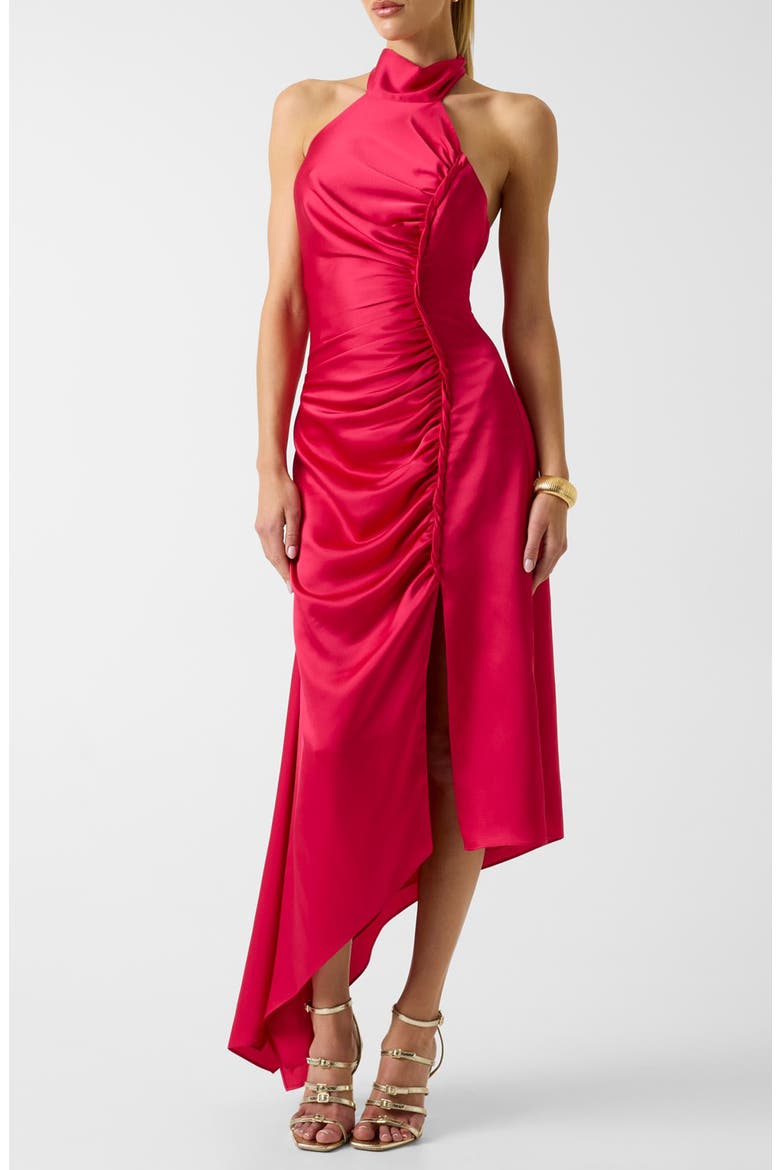 Evelina Sleeveless Halter Midi Dress, Main, color, DARK PINK