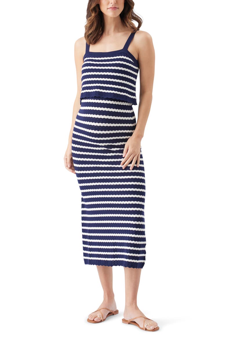 Ripe Maternity Pointelle Stripe Knit Maternity and Nursing Midi Dress, Main, color, Navy / White